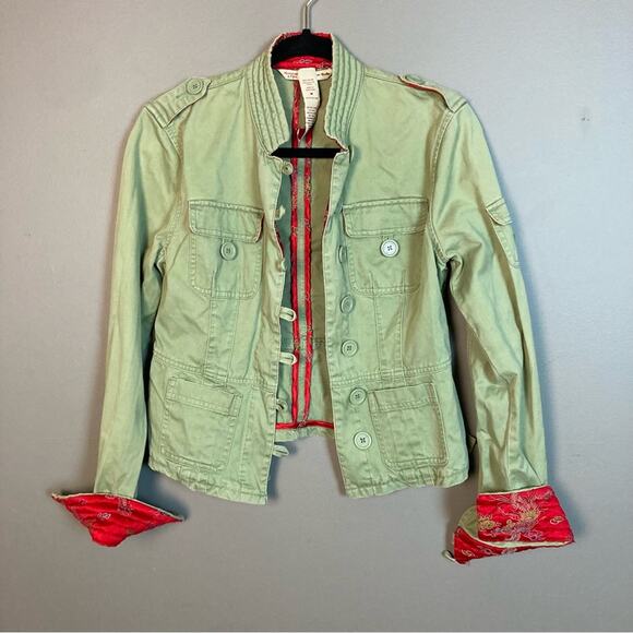 Abercrombie & Fitch jacket medium military Y2K green Asian brocade Bella Swan - Picture 7 of 15